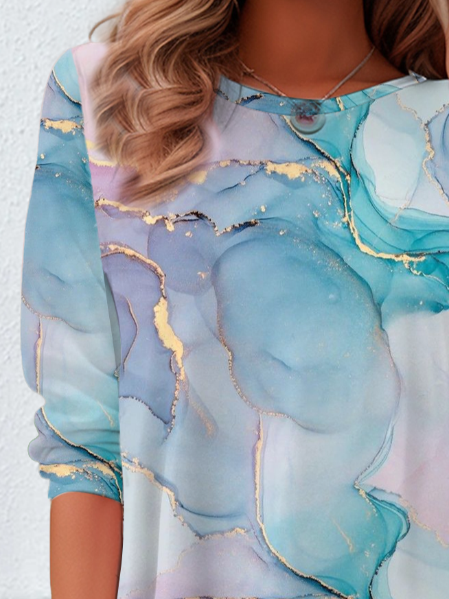 Women's Abstract Spring Print Casual Round Neck Long Sleeve Tunic T-Shirt