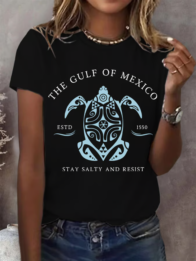 Women's Gulf Of Mexico Print Round Neck T-Shirt