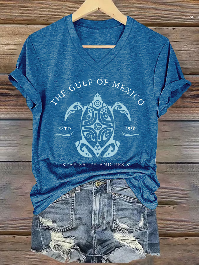 Women's Gulf Of Mexico Printed V Neck T-Shirt