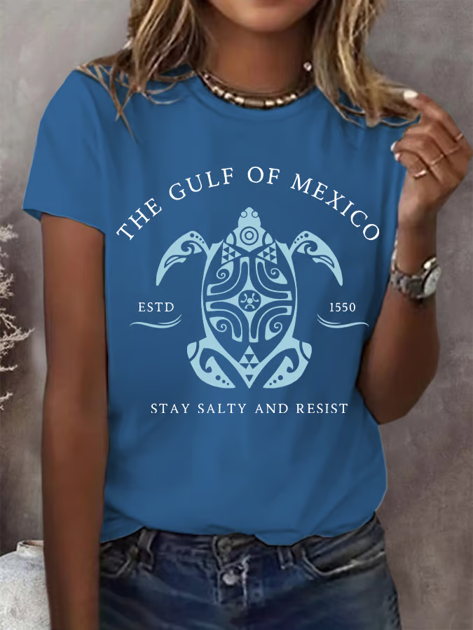 Women's Gulf Of Mexico Print Round Neck T-Shirt
