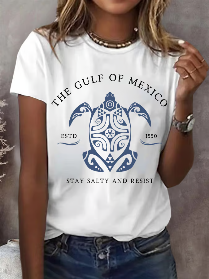 Women's Gulf Of Mexico Print Round Neck T-Shirt