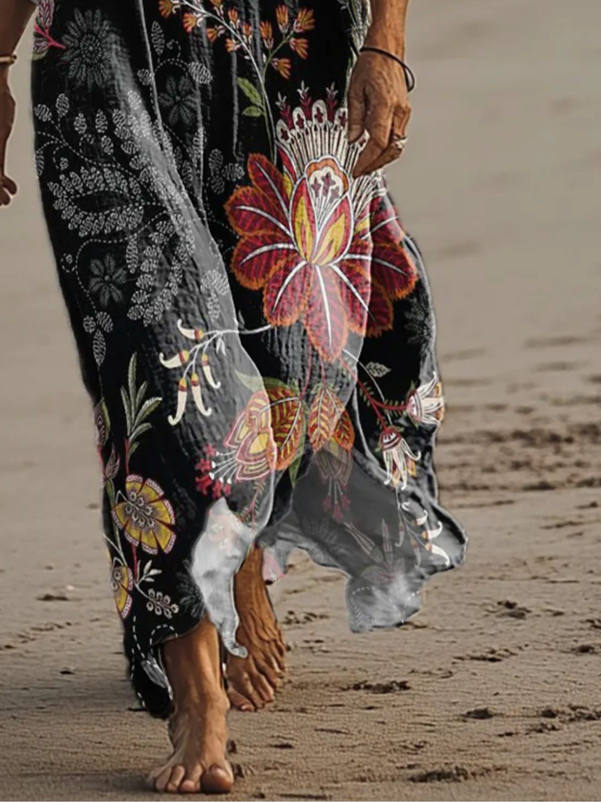 Casual V Neck Ethnic Dress With No Belt