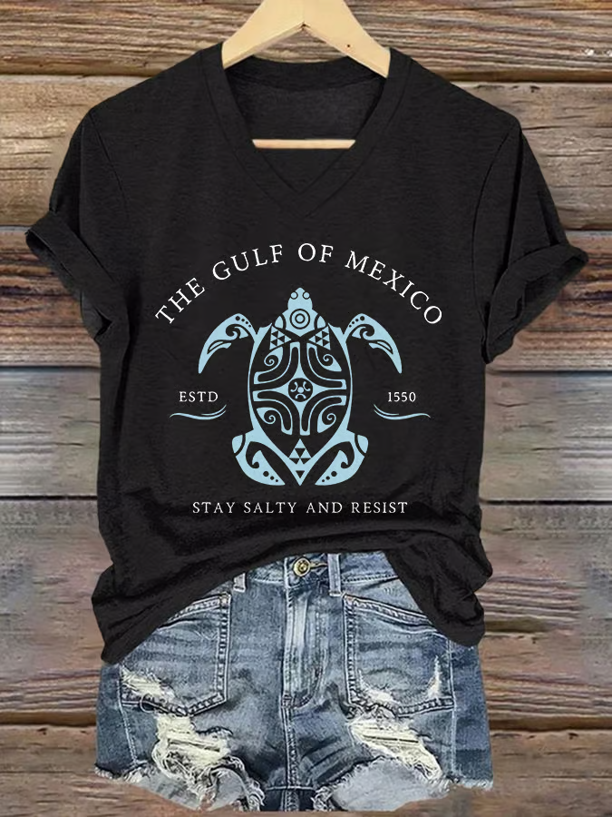 Women's Gulf Of Mexico Printed V Neck T-Shirt