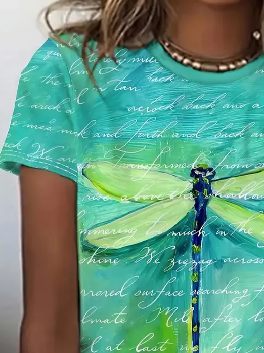 Women's Dragonfly Spring Print Casual Round Neck Short Sleeve T-Shirt