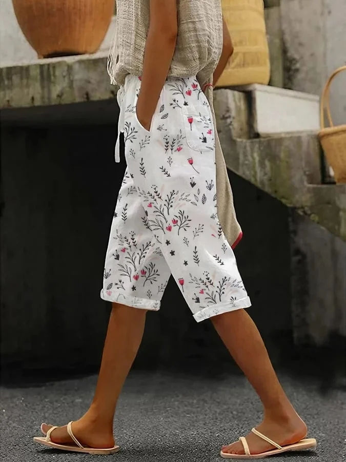 Women's  H-Line Straight Pants Daily Going Out Pants White Casual Printing Floral Summer Pants