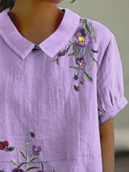 Women's Alzheimer's Floral Print Lapel Short Sleeve Shirt