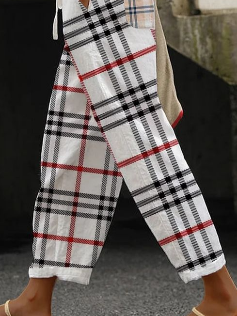 Women's Spring and Summer Plaid Print Casual Pants