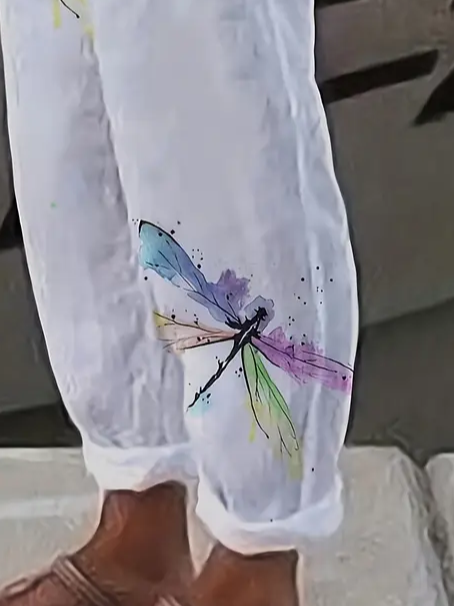 Women's Dragonfly Check Print Casual Pants