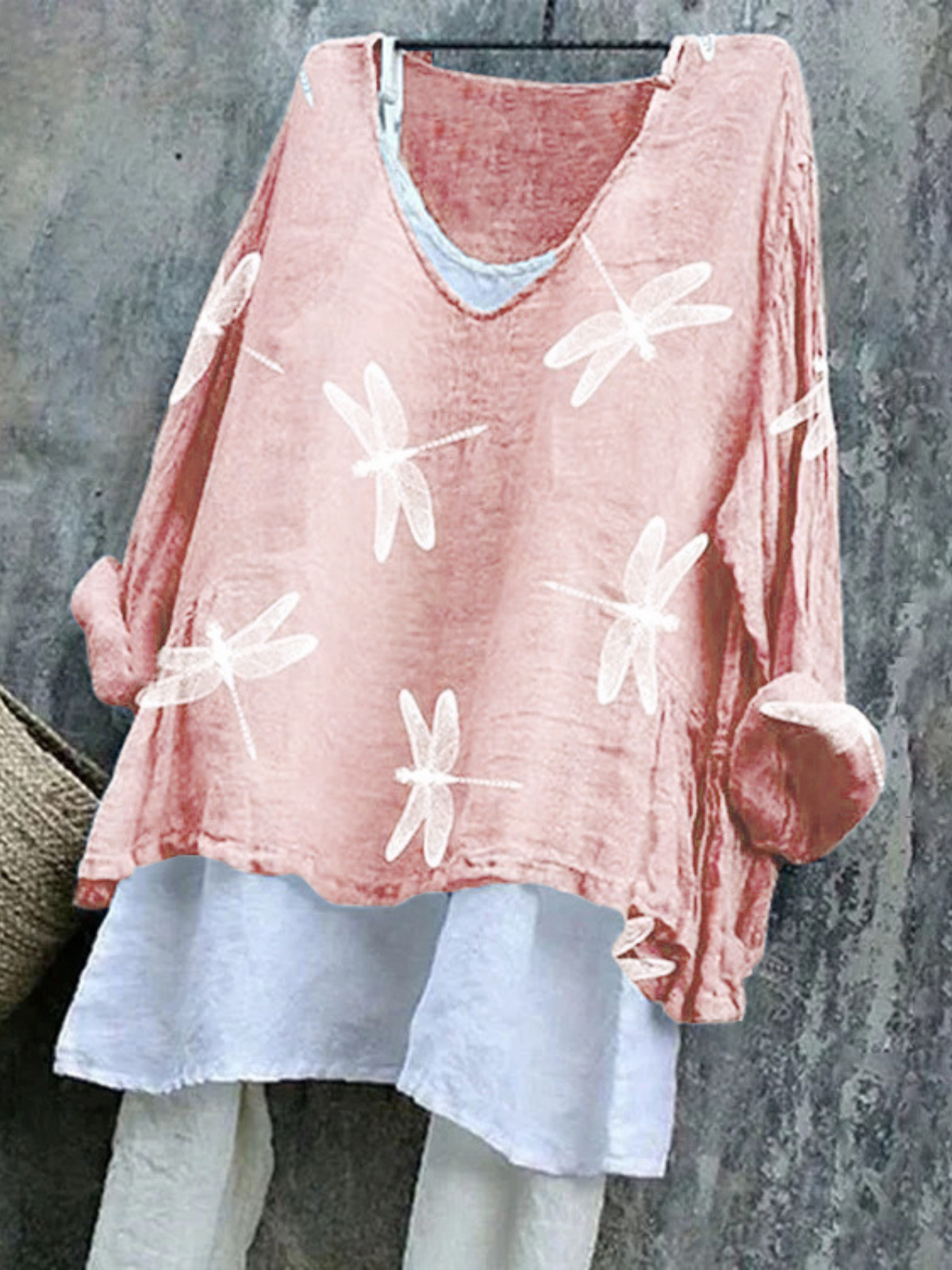 Vintage Dragonfly Cotton V Neck T-Shirt