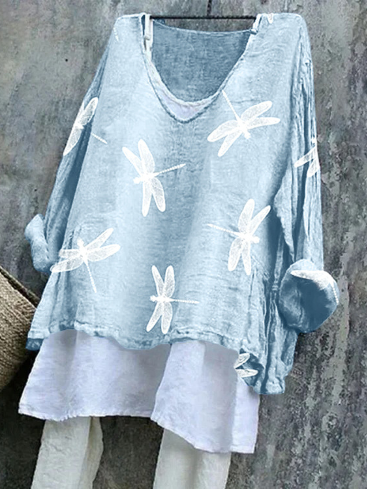 Vintage Dragonfly Cotton V Neck T-Shirt