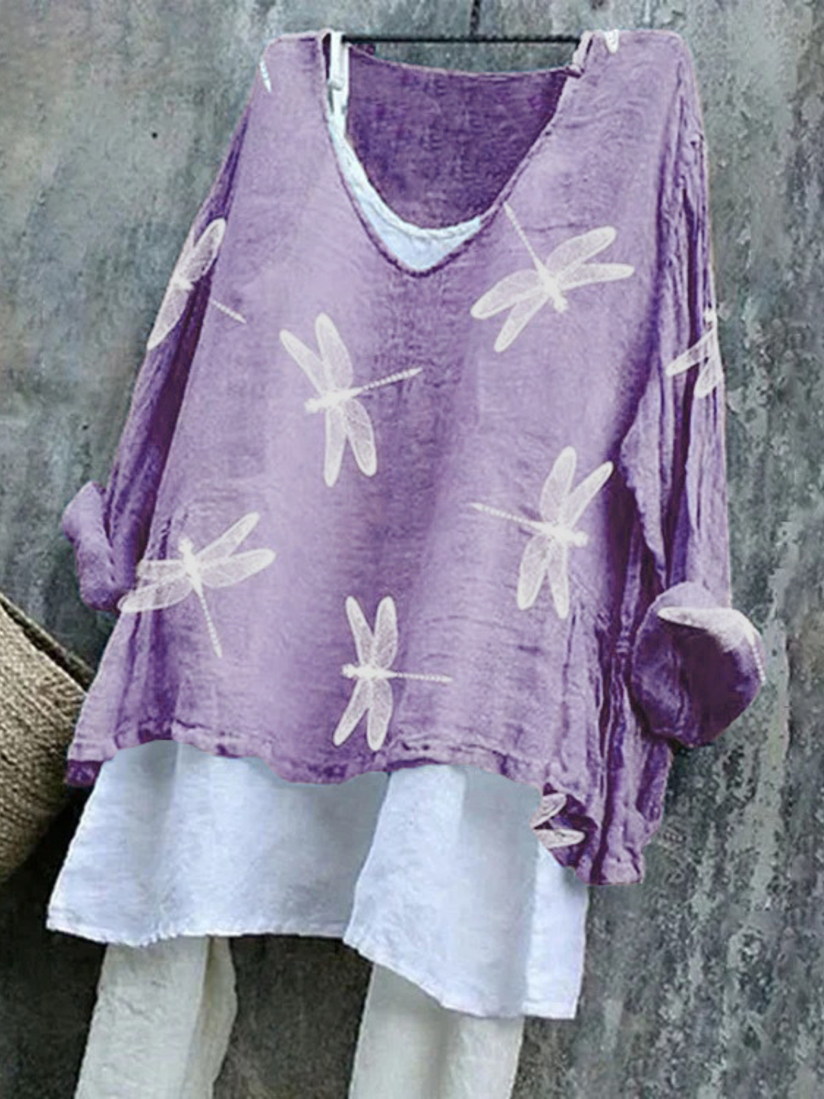 Vintage Dragonfly Cotton V Neck T-Shirt