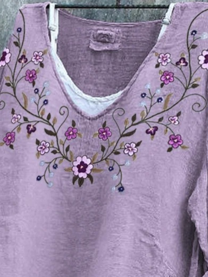 Cotton Floral Casual Loose T-Shirt