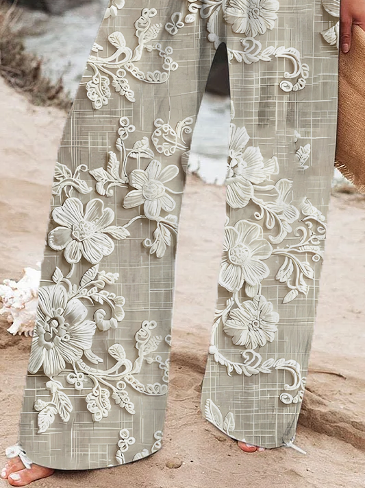 Women's  H-Line Baggy Pants Daily Going Out Pants Light Khaki Casual Printing Floral Spring/Fall Pants