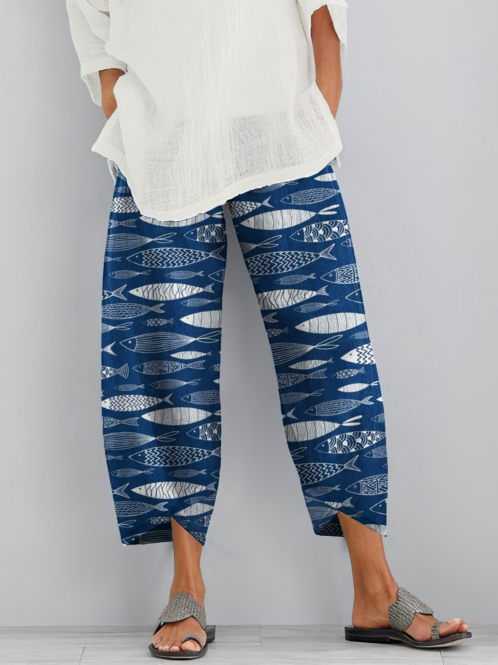 Casual Regular Fit Animal Linen Pants