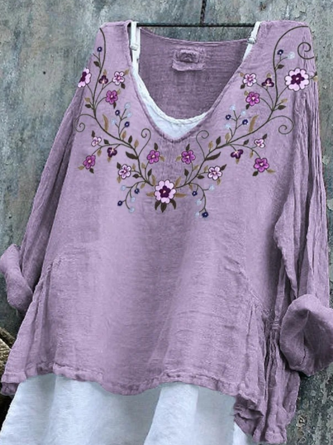 Cotton Floral Casual Loose T-Shirt