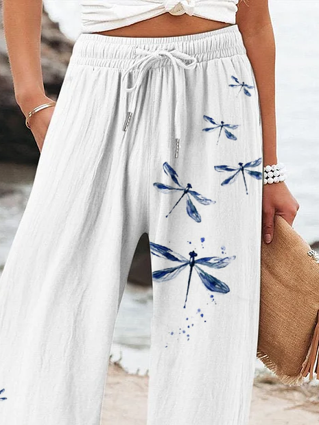 Women's  H-Line Baggy Pants Daily Going Out Pants White Casual Printing Dragonfly Spring/Fall Pants