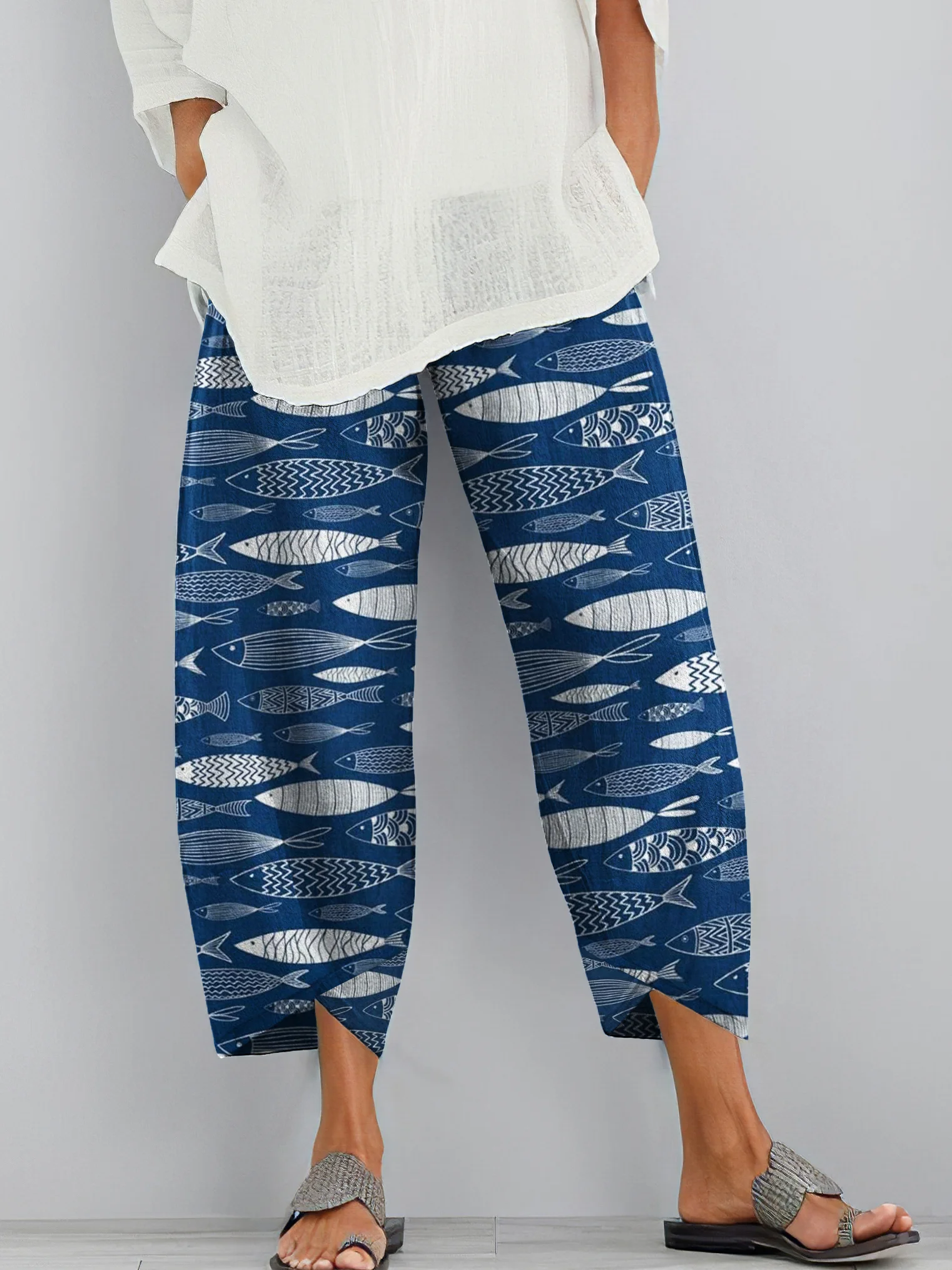 Casual Regular Fit Animal Linen Pants