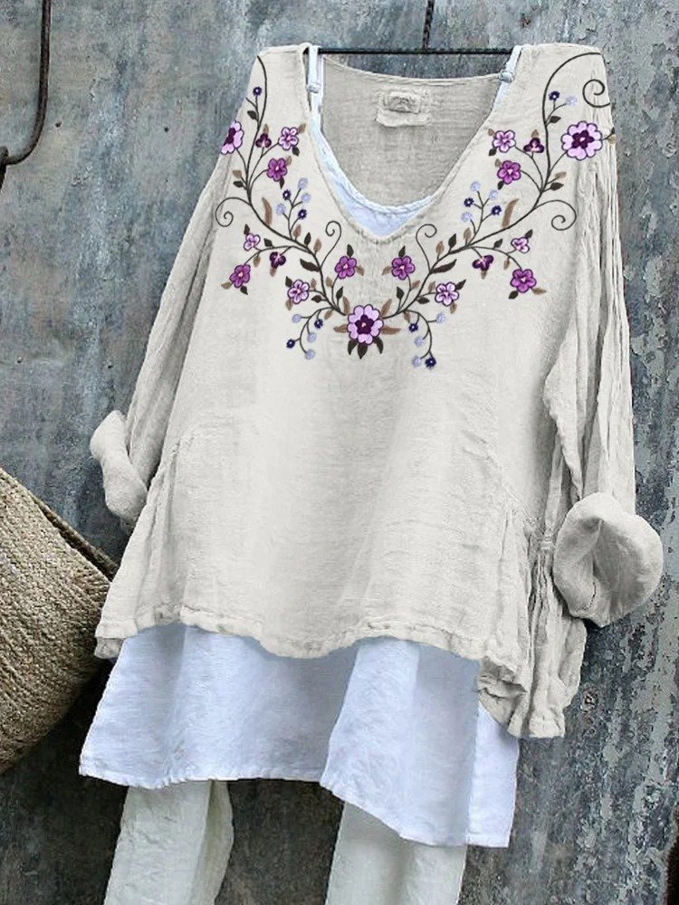 Cotton Floral Casual Loose T-Shirt