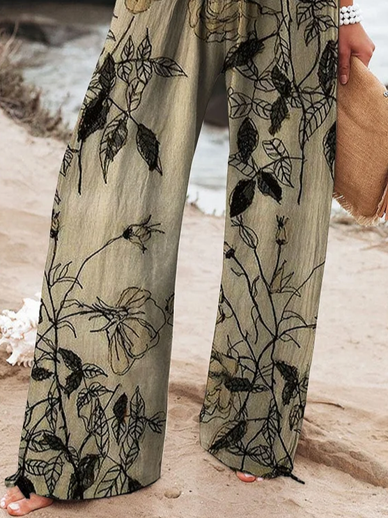 Women's  H-Line Baggy Pants Daily Going Out Pants Khaki Casual Printing Floral Spring/Fall Pants