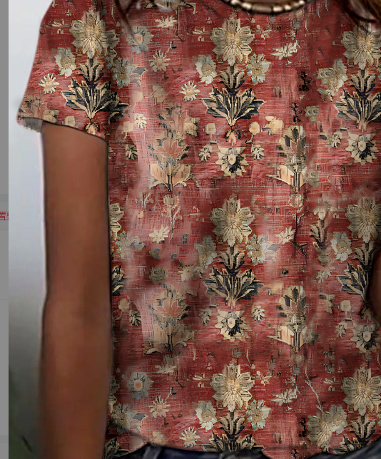 Women's Vintage Bohemian Floral Print Cotton T-Shirt