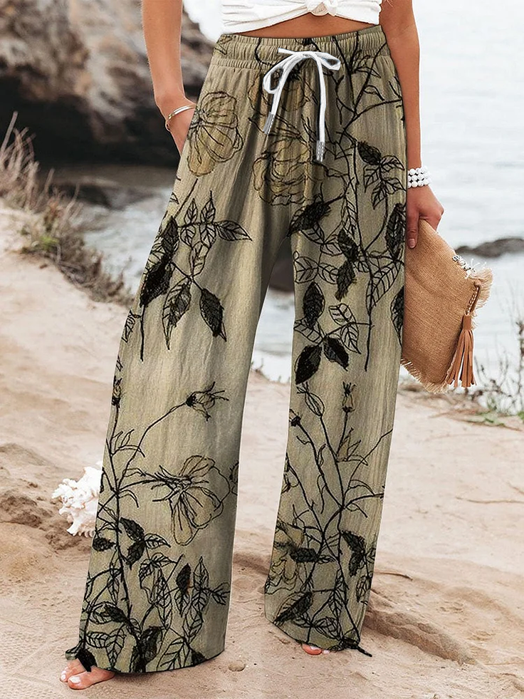 Women's  H-Line Baggy Pants Daily Going Out Pants Khaki Casual Printing Floral Spring/Fall Pants