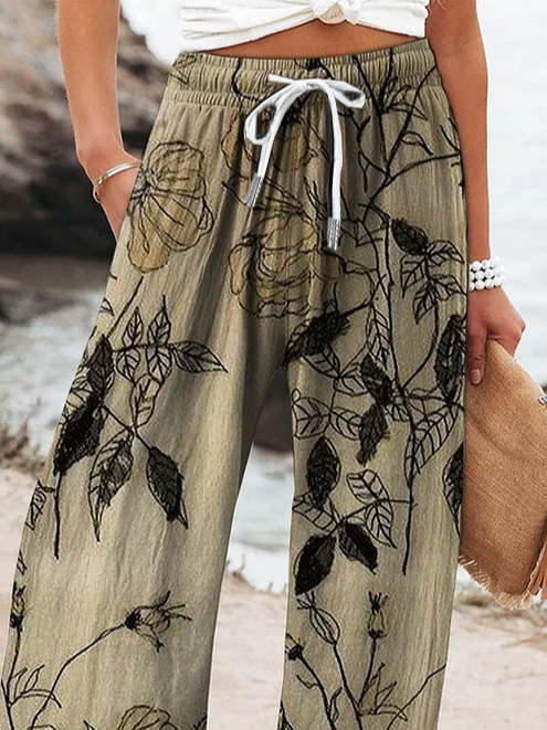 Women's  H-Line Baggy Pants Daily Going Out Pants Khaki Casual Printing Floral Spring/Fall Pants