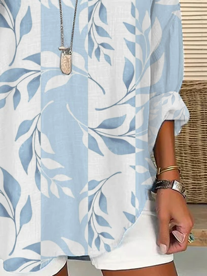 Women's Floral Print Casual V-Neck Shirt