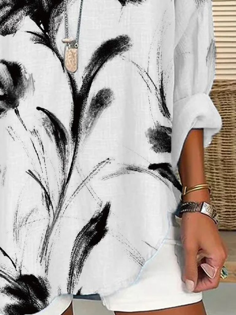 Women's Floral Print Casual V-Neck Shirt