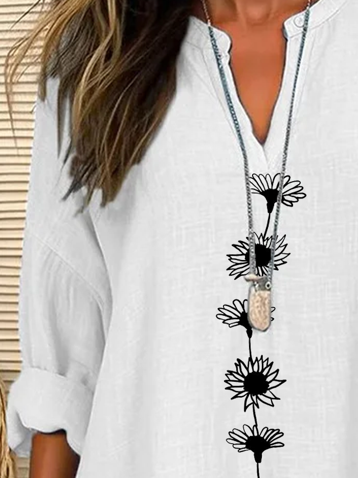 Women's Floral Print Casual V-Neck Shirt