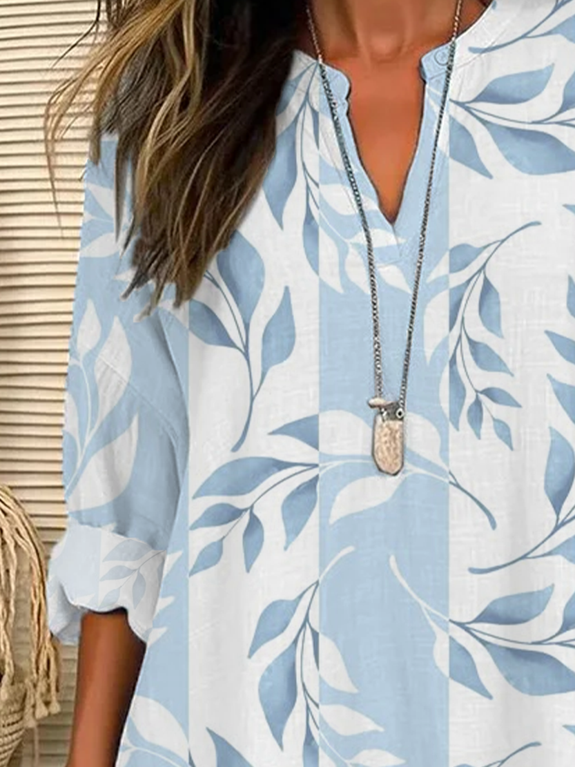 Women's Floral Print Casual V-Neck Shirt