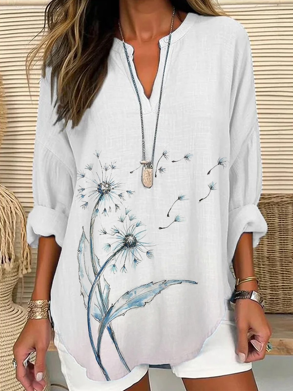 Women's Floral Print Casual V-Neck Shirt