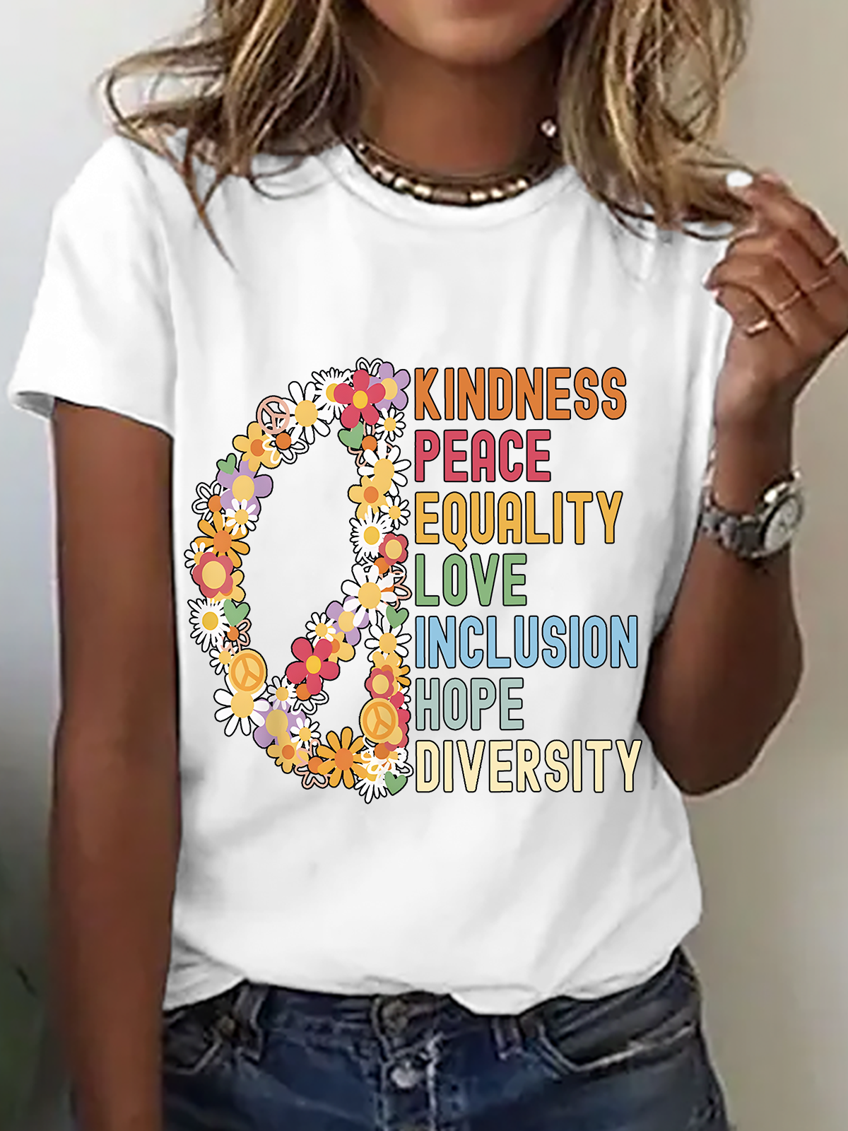 Kindness Peace Equality Love Hope Diversity Human Rights Cotton T-Shirt
