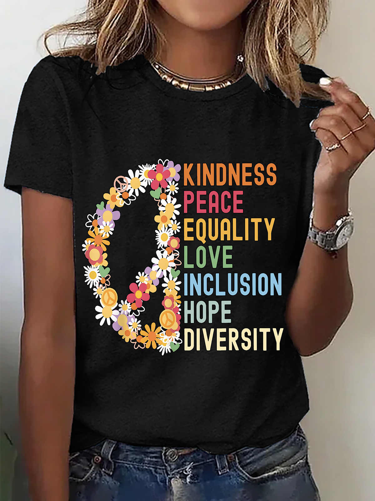 Kindness Peace Equality Love Hope Diversity Human Rights Cotton T-Shirt