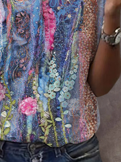 Women's Floral Print Casual Crew Neck Short Sleeve T-Shirt