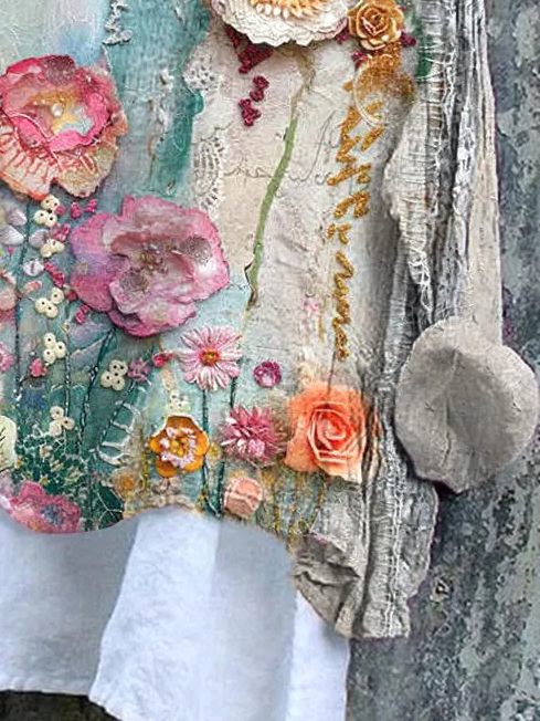 Women's Long Sleeve Blouse Spring/Fall As Picture Floral Printing V Neck Daily Going Out Casual Top