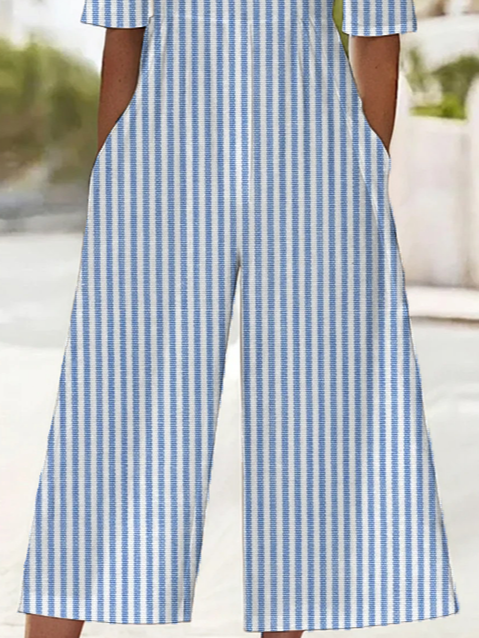 Women's H-Line V Neck Daily Going Out Casual Printing Striped Summer Ankle Pants Jumpsuit Romper