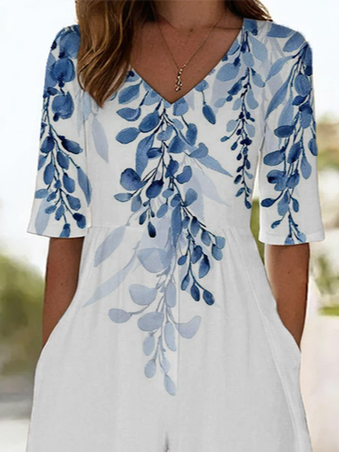 Women's H-Line V Neck Daily Going Out Casual Printing Floral Summer Ankle Pants Jumpsuit Romper