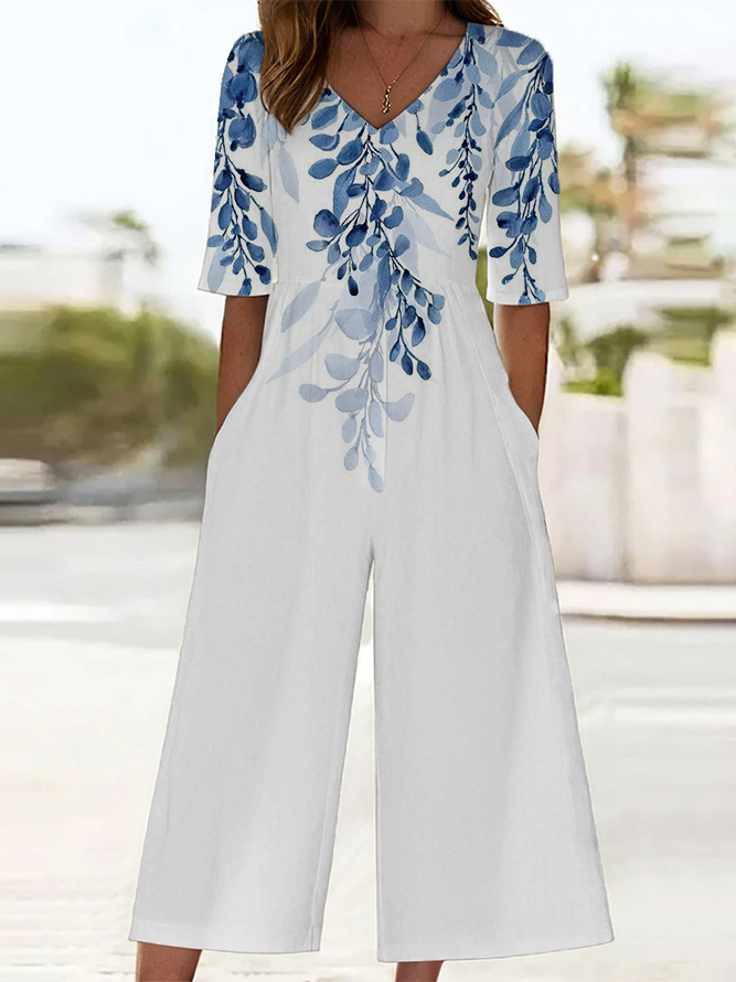 Women's H-Line V Neck Daily Going Out Casual Printing Floral Summer Ankle Pants Jumpsuit Romper