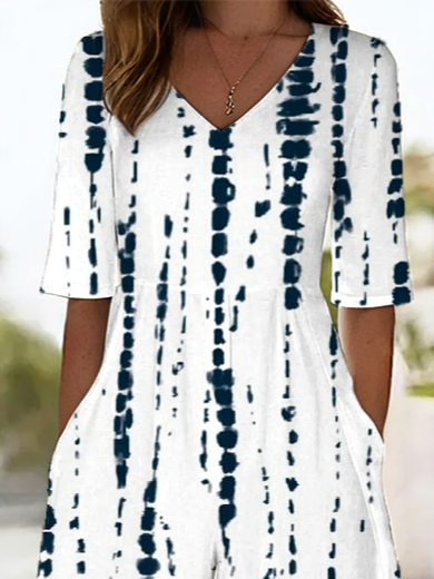 Women's H-Line V Neck Daily Going Out Casual Printing Striped Summer Ankle Pants Jumpsuit Romper