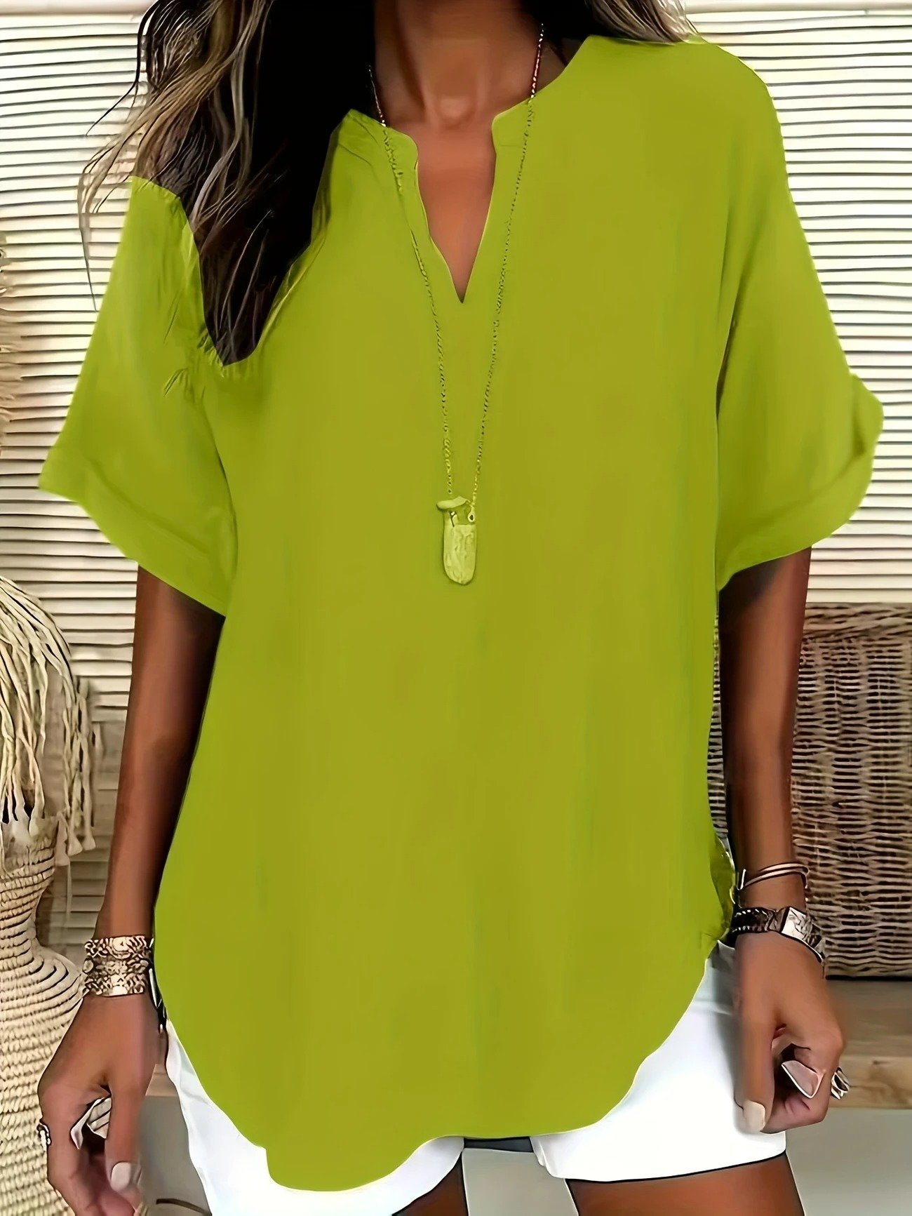 Women Plain Shawl Collar Cotton Half Sleeve Casual Daily Summer Blouse