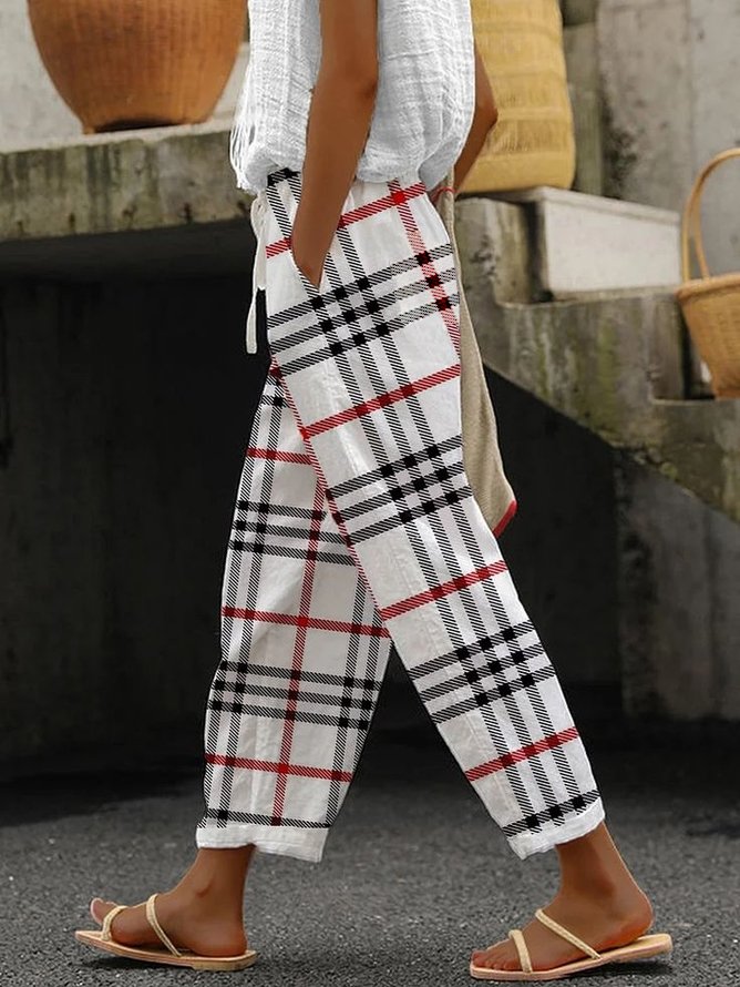 Women's Spring and Summer Plaid Print Casual Pants