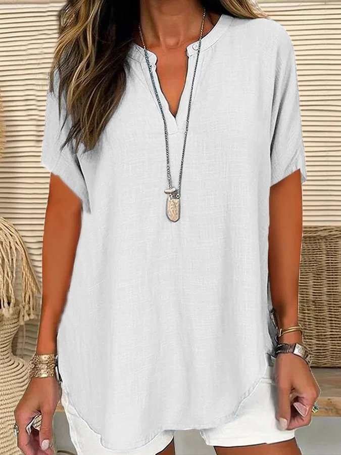 Simple Shawl Collar Loose Blouse