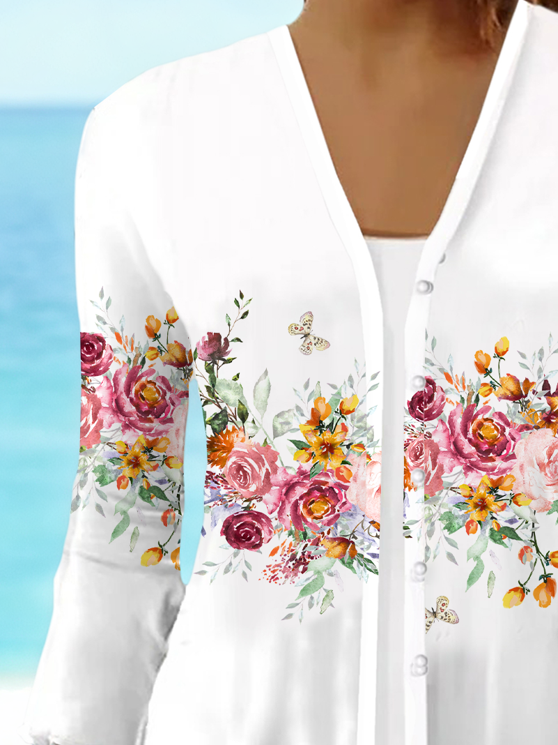 Women's Floral Print Casual Half Sleeve Cardigan