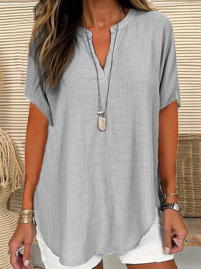 Simple Shawl Collar Loose Blouse