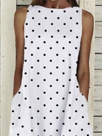 Women's Sleeveless Summer White Polka Dots Printing Crew Neck Daily Going Out Casual Maxi H-Line Fit & Flare Dress Dress