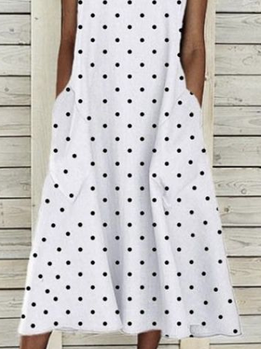 Women's Sleeveless Summer White Polka Dots Printing Crew Neck Daily Going Out Casual Maxi H-Line Fit & Flare Dress Dress