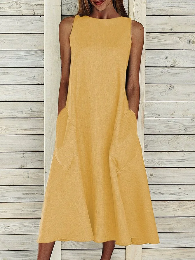 Women's Sleeveless Summer Gray Plain Printing Crew Neck Daily Going Out Casual Maxi H-Line Fit & Flare Dress Dress