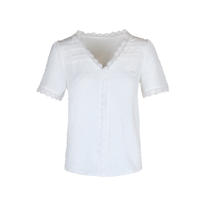 Women's Short Sleeve Shirt Summer White Polka Dots V Neck Daily Going Out Casual Top