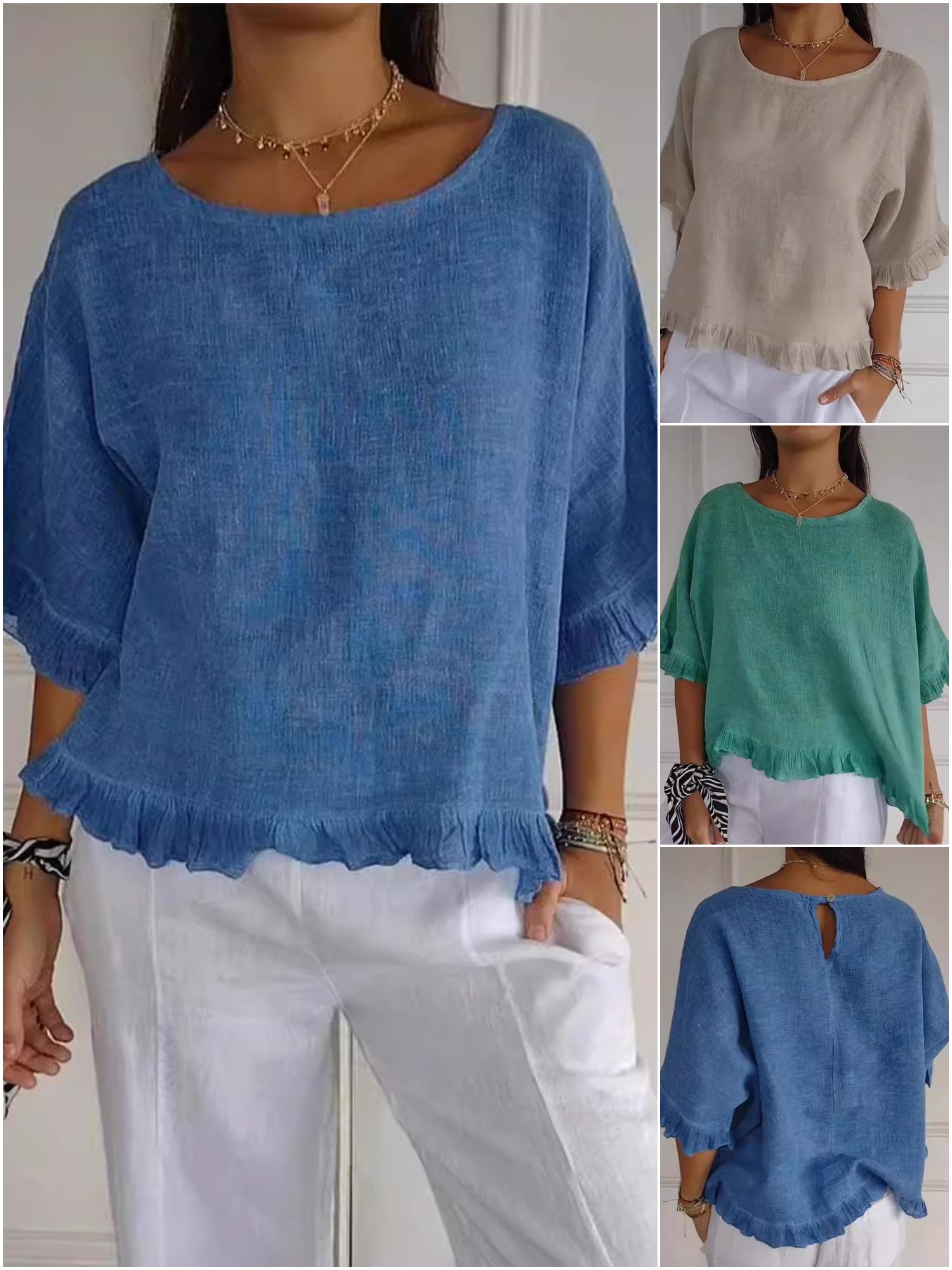 Women's Three Quarter Sleeve T-shirt Spring/Fall Apricot Plain Cotton Crew Neck Daily Going Out Casual Top