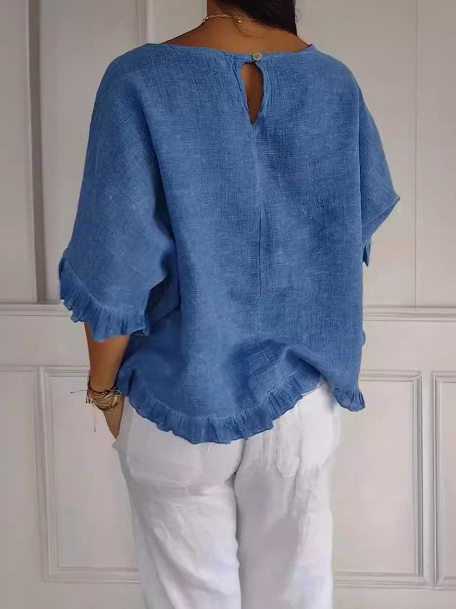 Women's Three Quarter Sleeve T-shirt Spring/Fall Apricot Plain Cotton Crew Neck Daily Going Out Casual Top